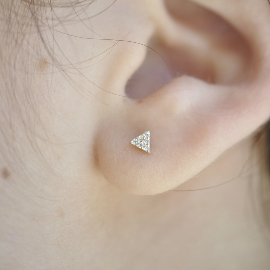 10k Solid Gold CZ Triangle Studs - Earrings -  -  - Azil Boutique