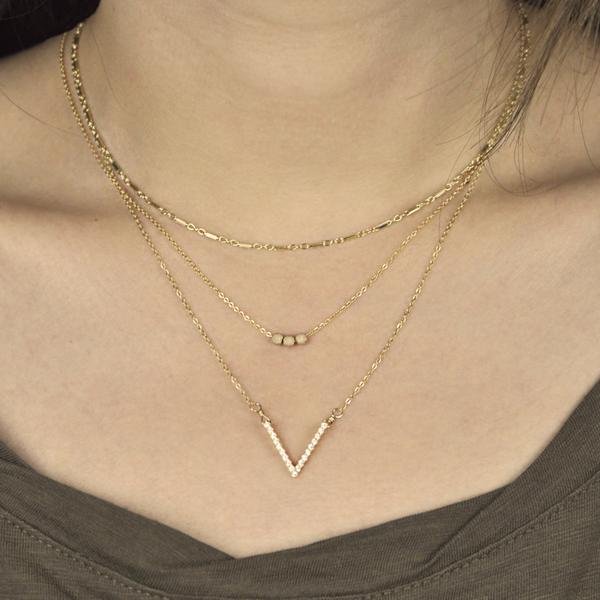 14k Solid Gold Triple Stardust Necklace - Necklaces -  -  - Azil Boutique