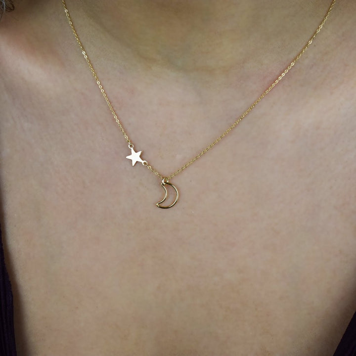 Moon Outline & Star Necklace - Necklaces -  -  - Azil Boutique