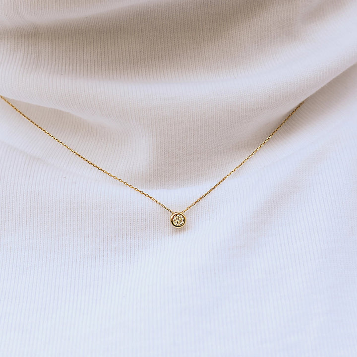 14k Solid Gold Single Diamond Bezel Necklace - Necklaces -  -  - Azil Boutique