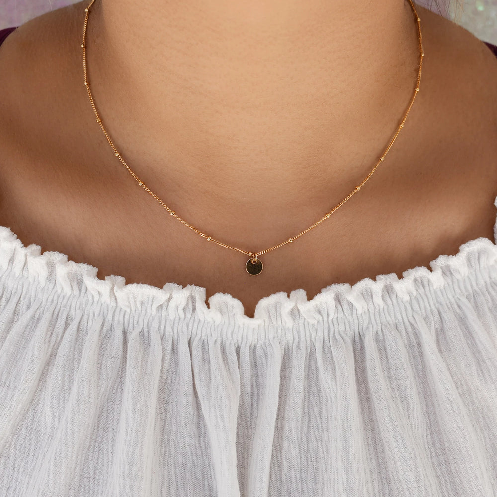 Solid Gold Tiny Disc Ball Chain Necklace - Necklaces -  -  - Azil Boutique