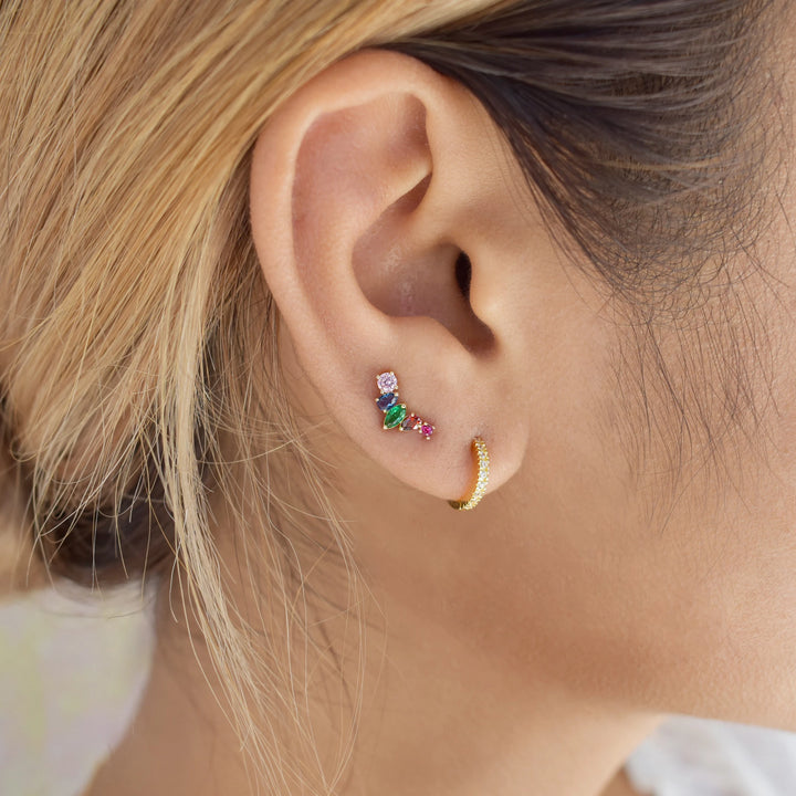 10K Solid Gold CZ Colorful Crawler moon - Earrings -  -  - Azil Boutique
