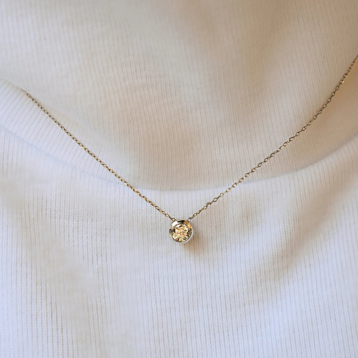 14k Solid Gold Single Diamond Bezel Necklace - Necklaces -  -  - Azil Boutique