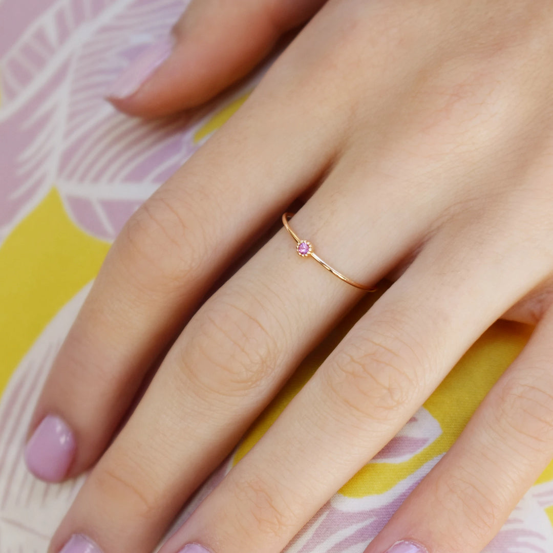 18k Tiny Circle Pink Sapphire Ring - Rings -  -  - Azil Boutique