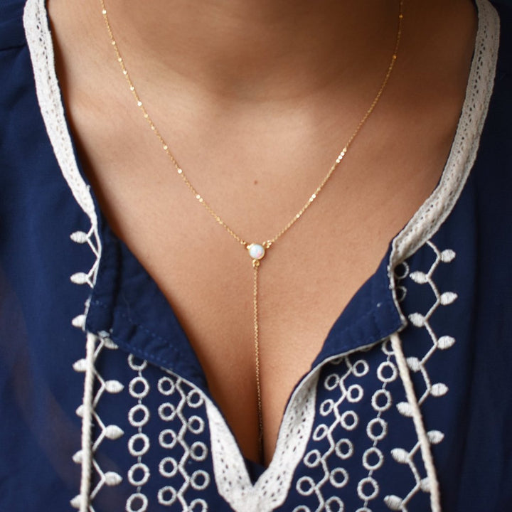 Opal Y-Drop Necklace - Necklaces -  -  - Azil Boutique