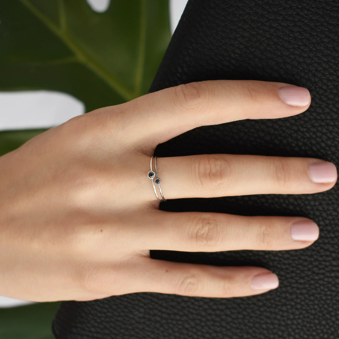 18k Tiny Circle Black Diamond Ring - Rings -  -  - Azil Boutique