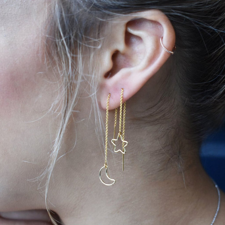 Star / Moon Ear Threaders - Earrings -  -  - Azil Boutique