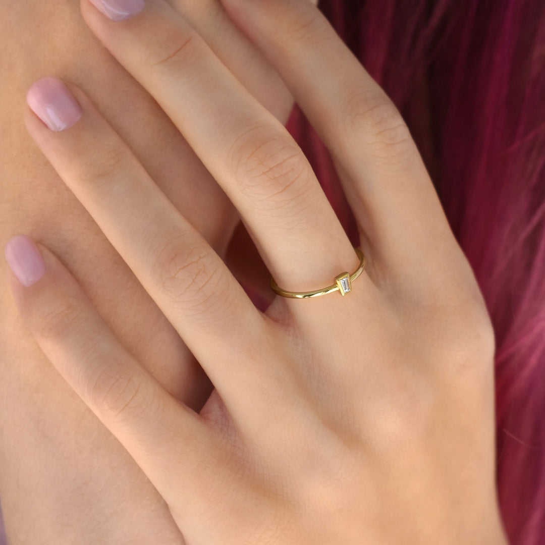 18k 3mm Diamond Baguette Ring - Rings -  -  - Azil Boutique