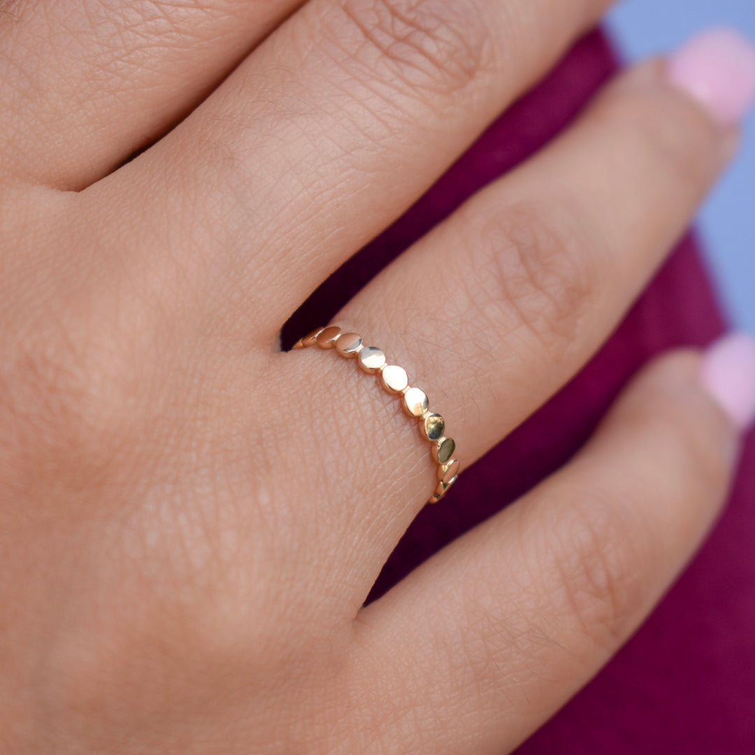 10k Solid Gold Flat Beaded Ring - Rings -  -  - Azil Boutique