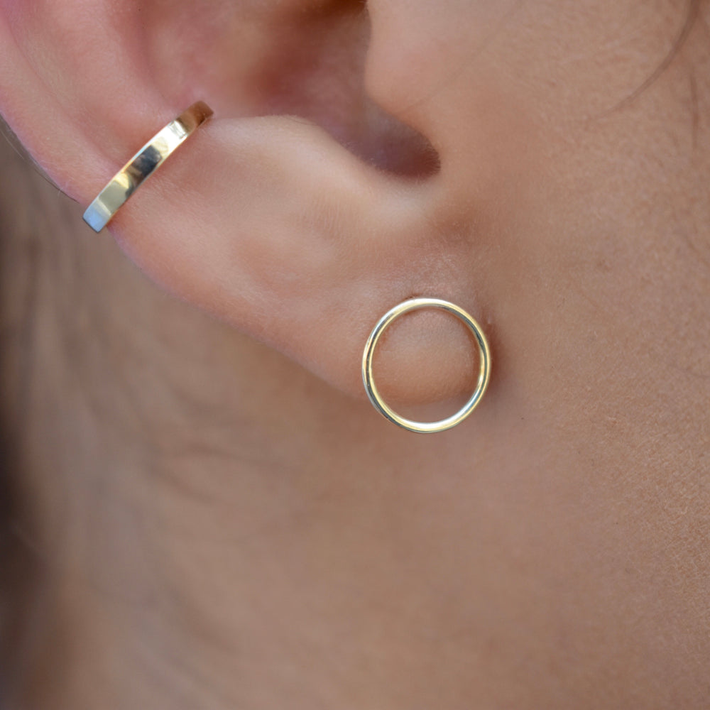 10k Solid Gold Circle Outline Studs - Earrings -  -  - Azil Boutique