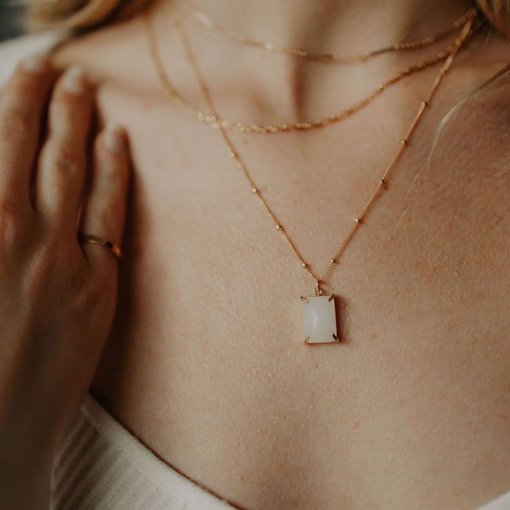 Moonstone Emerald Necklace - Necklaces -  -  - Azil Boutique