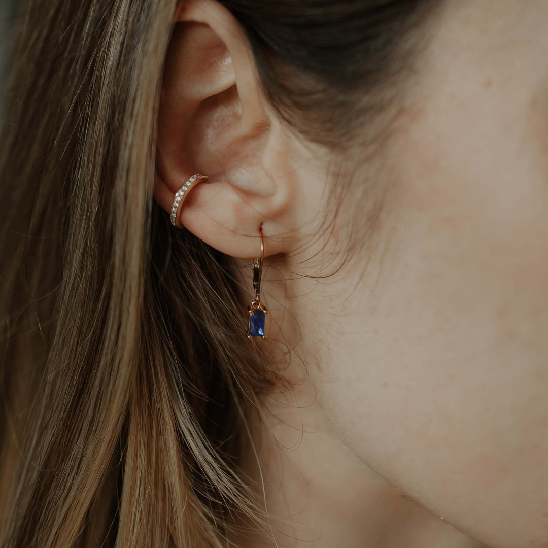 Tiny Blue Emerald Leverback Earrings - Earrings -  -  - Azil Boutique