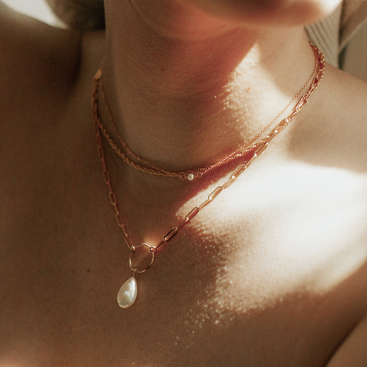 Pearl Teardrop Oval Link Necklace - Necklaces -  -  - Azil Boutique