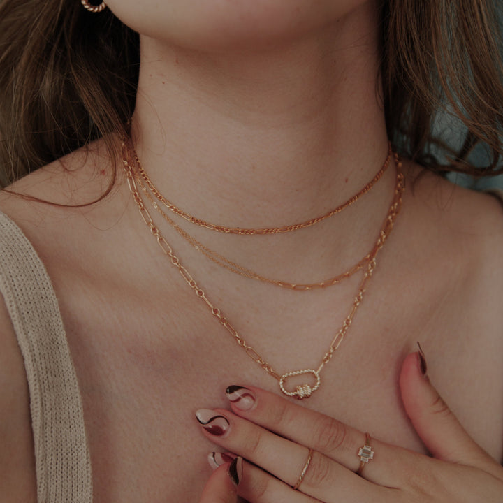 Split Oval Link & Double Thin Chain Necklace - Necklaces -  -  - Azil Boutique