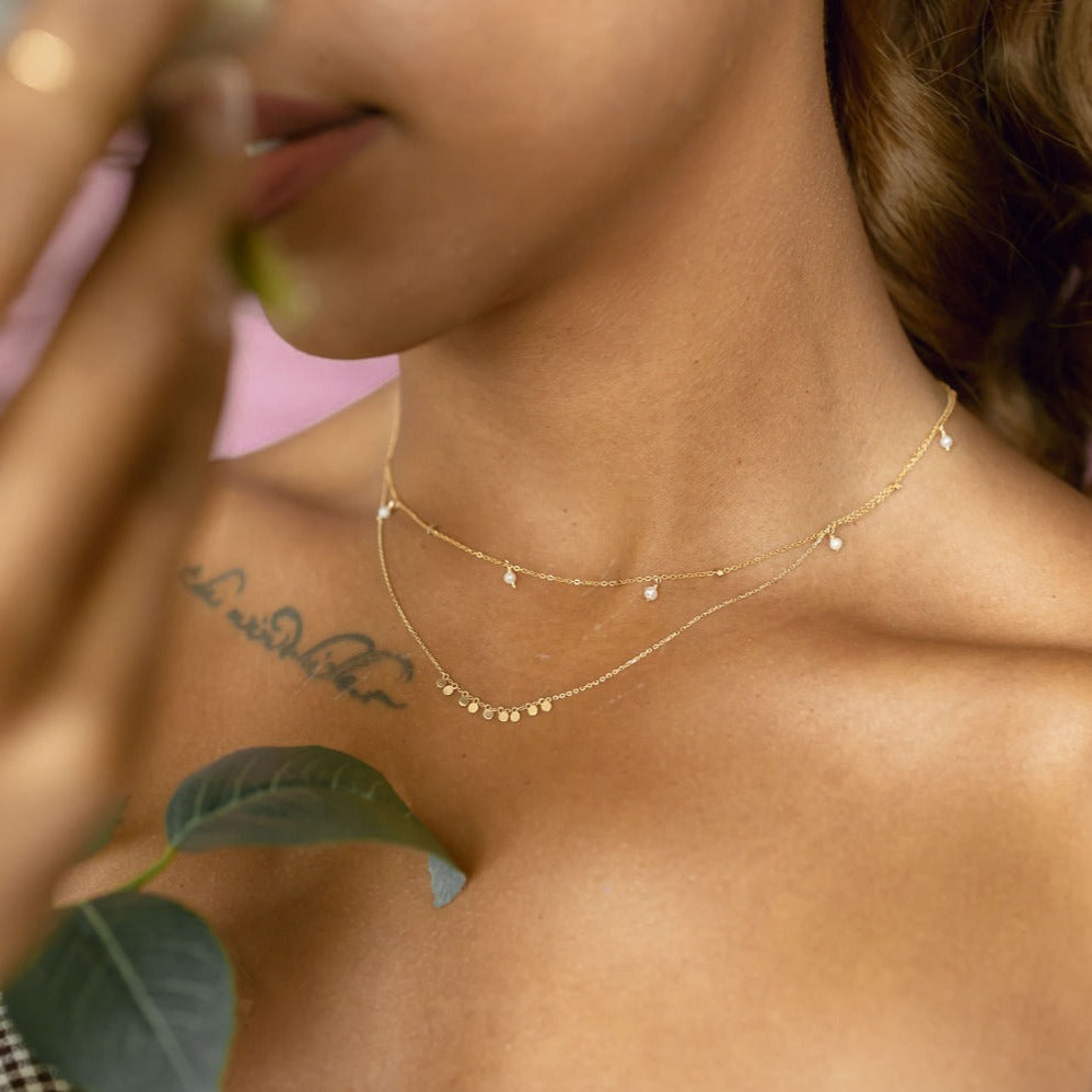 14k Solid Gold Tiny Multi-Disc Necklace - Necklaces -  -  - Azil Boutique