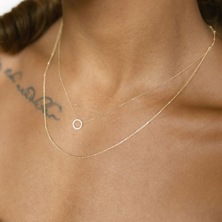 14k Solid Gold CZ Circle Cutout Necklace - Necklaces -  -  - Azil Boutique