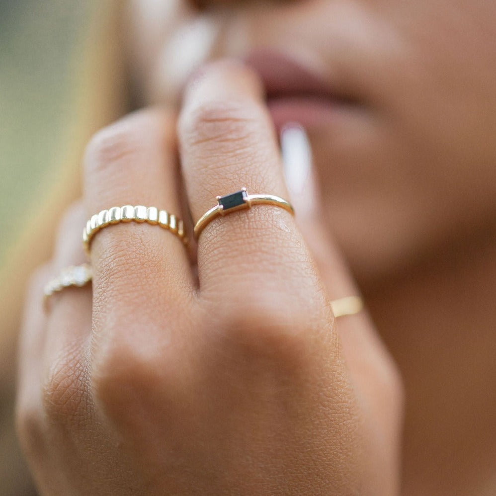 10k Solid Gold Black Horizontal Baguette Ring - Rings -  -  - Azil Boutique