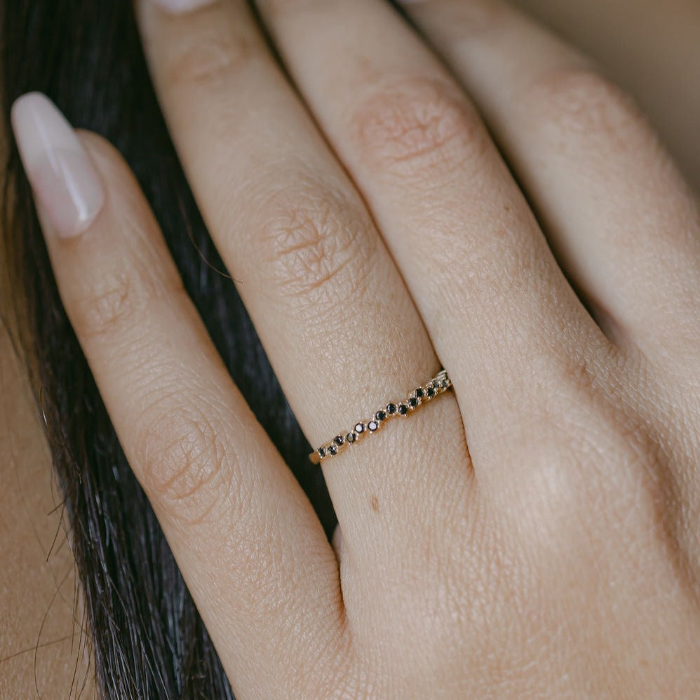 10k Solid Gold Black CZ ZigZag Ring - Rings -  -  - Azil Boutique