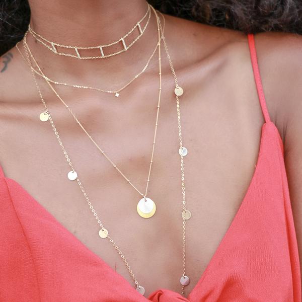 2-Tone Brushed Disc Necklace on Ball Chain - Necklaces -  -  - Azil Boutique