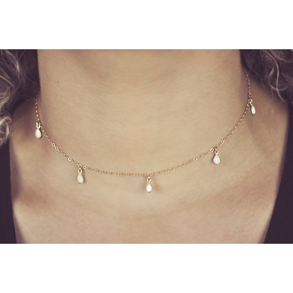 5 Dangle Opal Teardrop Choker - Necklaces -  -  - Azil Boutique