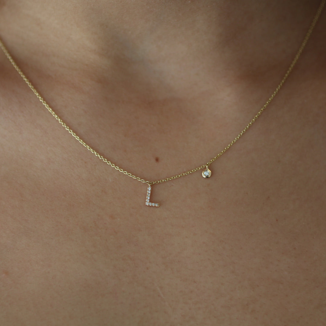Bezel Diamond & Initial Necklace - Necklaces -  -  - Azil Boutique