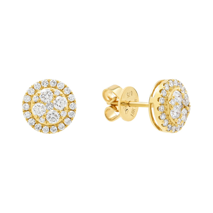 18k Solid Gold Round Halo Diamond Studs - Earrings -  -  - Azil Boutique