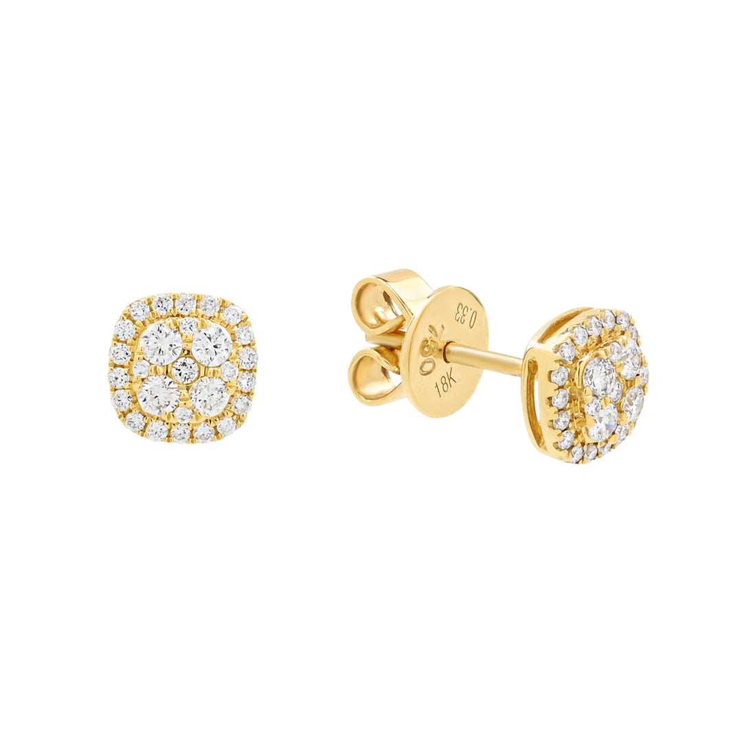 18k Solid Gold Cushion Halo Diamond Studs - Earrings -  -  - Azil Boutique