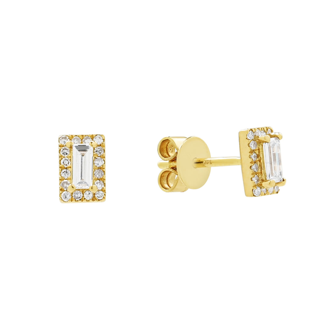 14k Solid Gold Diamond Baguette Halo Studs - Earrings -  -  - Azil Boutique