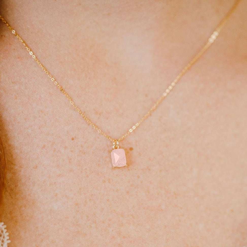 Rose Quartz Emerald Necklace - Necklaces -  -  - Azil Boutique