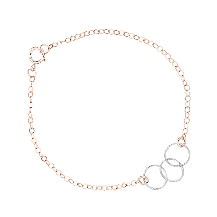 SALE - 2-Tone Tiny Triple Diamond Cut Circles Bracelet - Bracelets - Silver/Rose Gold - Silver/Rose Gold - Azil Boutique