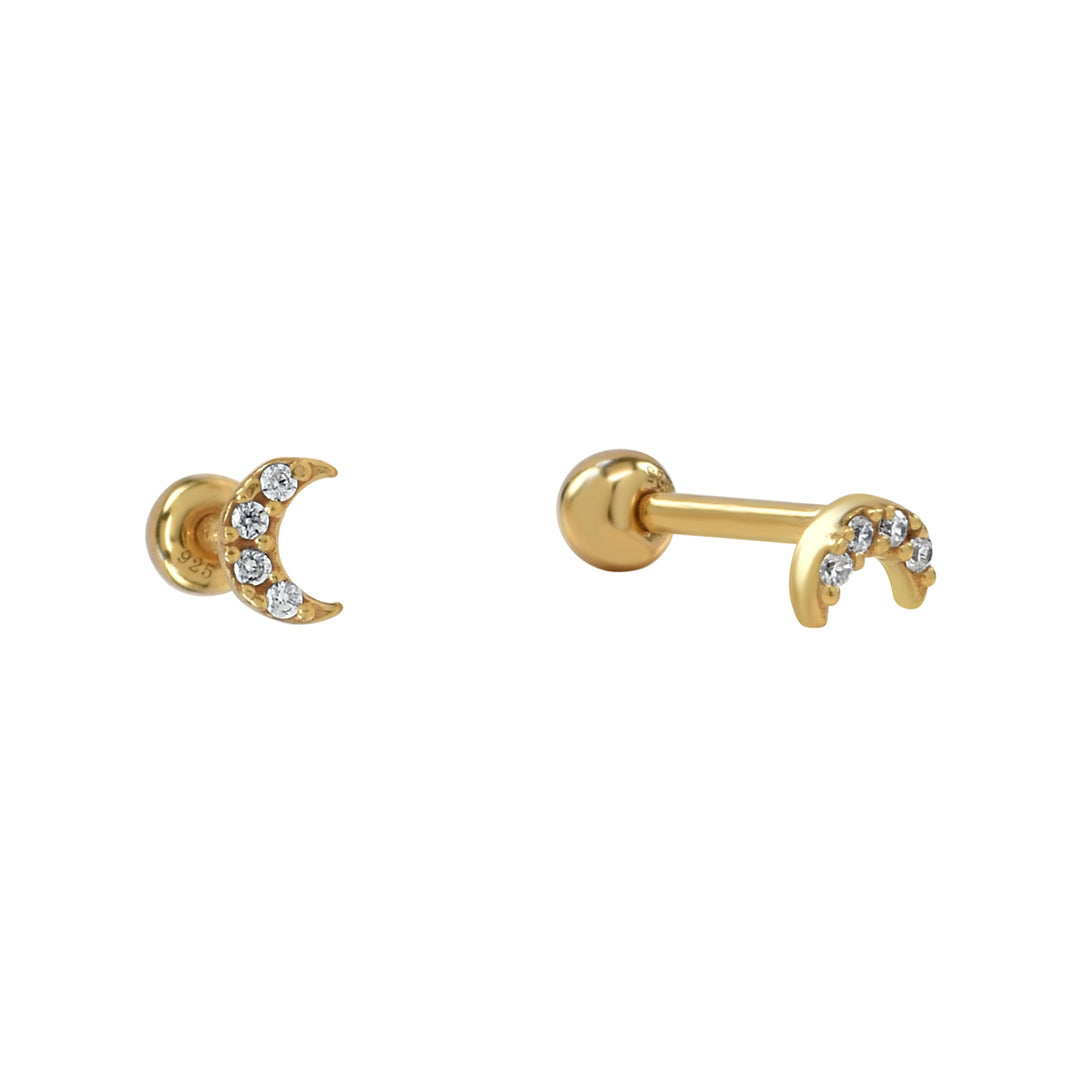SALE-Mini CZ Half Moon Studs - Earrings - Gold - Gold - Azil Boutique