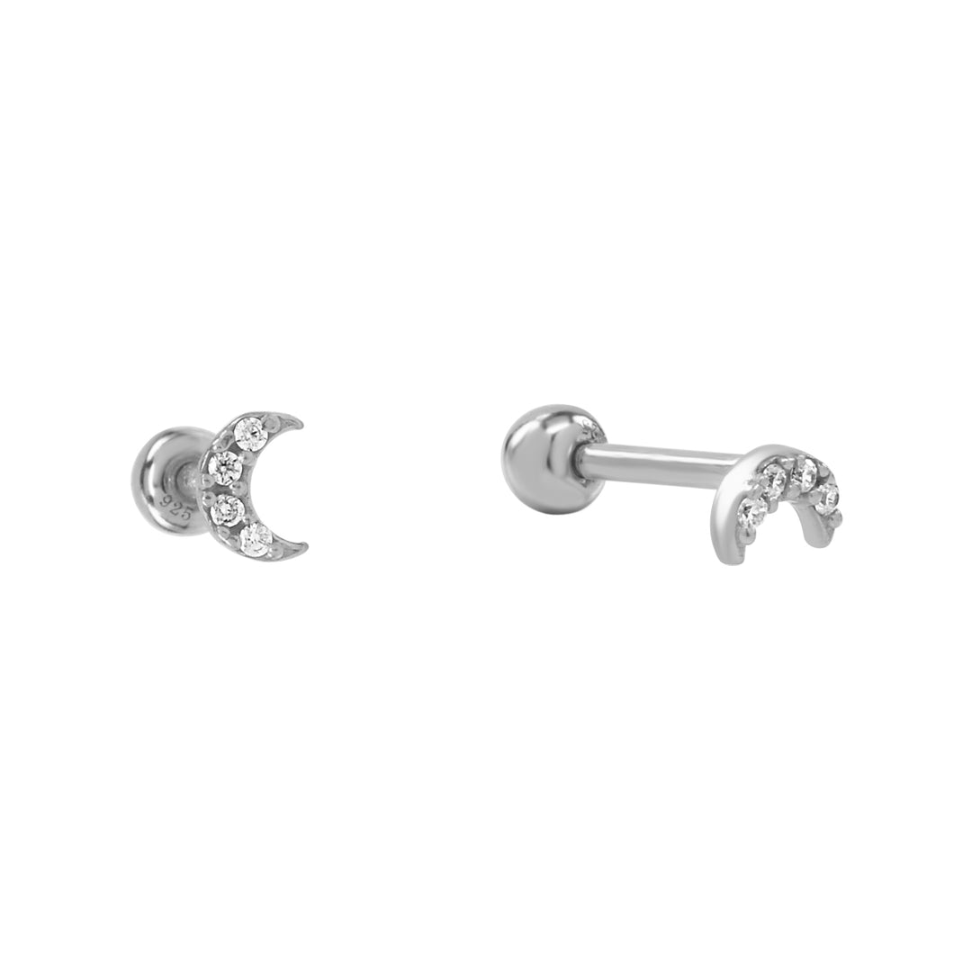 SALE-Mini CZ Half Moon Studs - Earrings - Silver - Silver - Azil Boutique