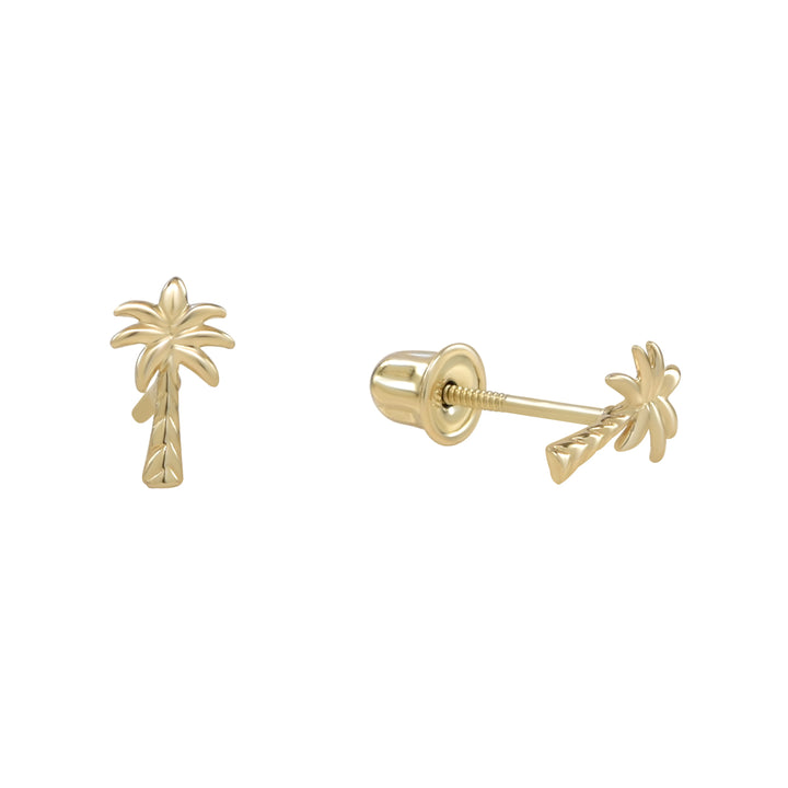 10k Solid Gold Palm Tree Studs - Earrings -  -  - Azil Boutique