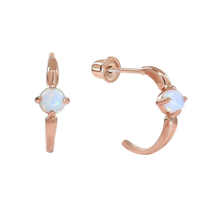 10k Solid Gold Opal Prong Huggie Studs - Earrings - Rose Gold - Rose Gold - Azil Boutique