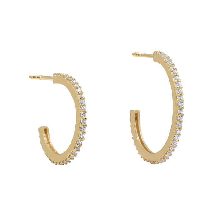 10k Solid Gold CZ Pave Huggie/Hoop Studs - Earrings -  -  - Azil Boutique