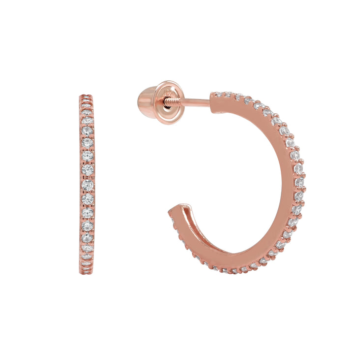 10k Solid Gold CZ Pave Huggie/Hoop Studs - Earrings - Rose Gold - Rose Gold / 11mm - Azil Boutique