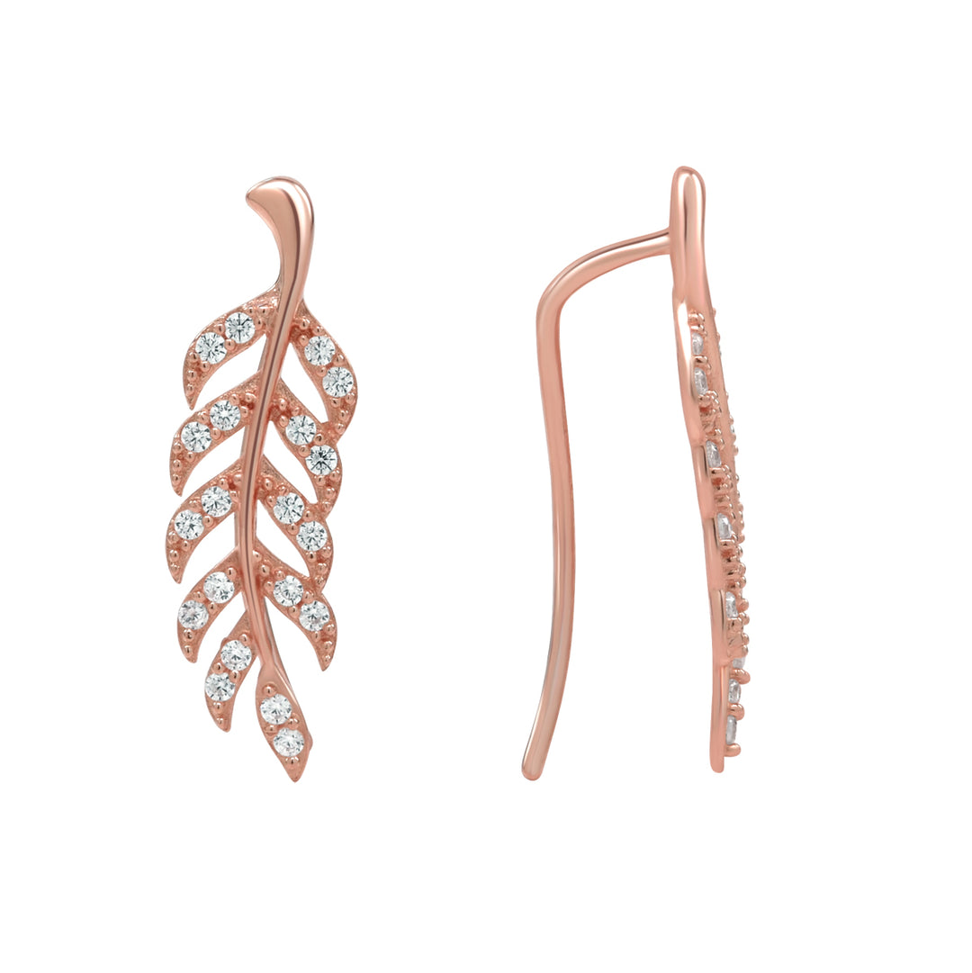10K Solid Gold CZ Leaf Crawlers - Earrings - Rose Gold - Rose Gold - Azil Boutique