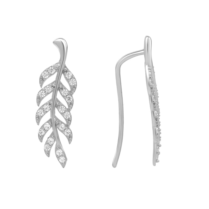 10K Solid Gold CZ Leaf Crawlers - Earrings - White Gold - White Gold - Azil Boutique