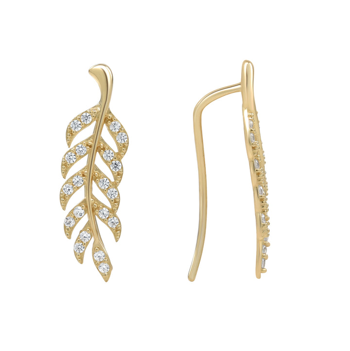 10K Solid Gold CZ Leaf Crawlers - Earrings - Yellow Gold - Yellow Gold - Azil Boutique