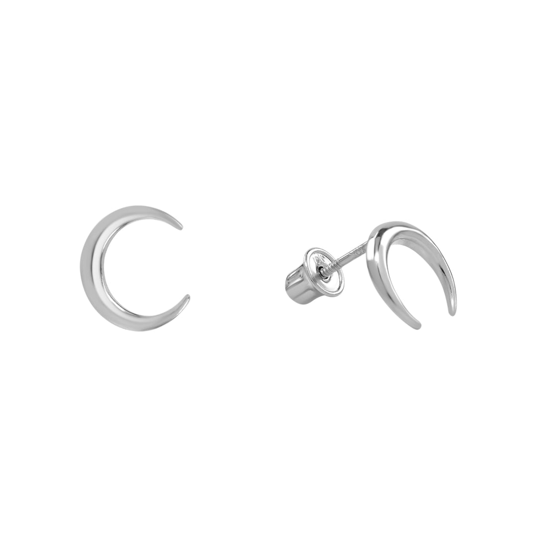 10k Solid Gold Crescent Horn Studs - Earrings - White Gold - White Gold - Azil Boutique