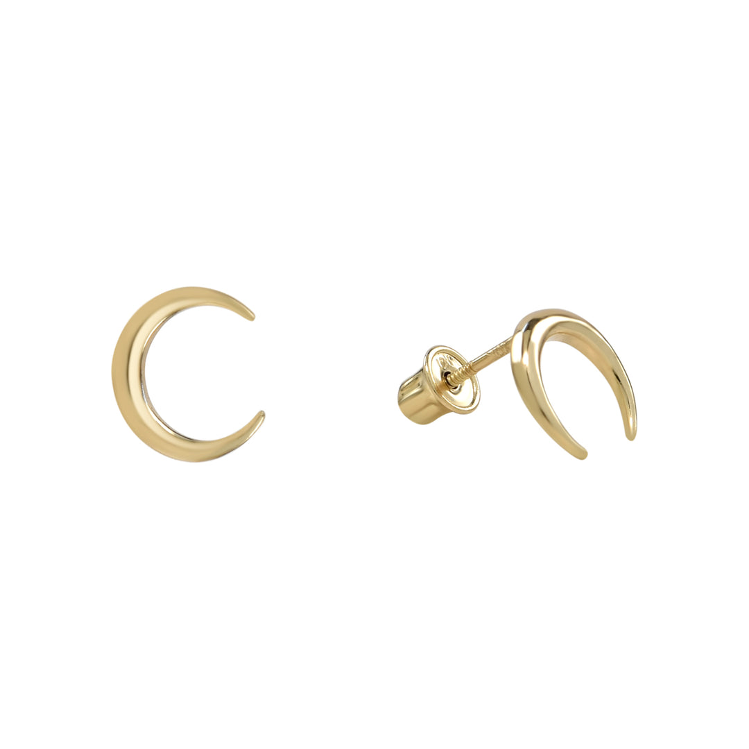 10k Solid Gold Crescent Horn Studs - Earrings - Yellow Gold - Yellow Gold - Azil Boutique