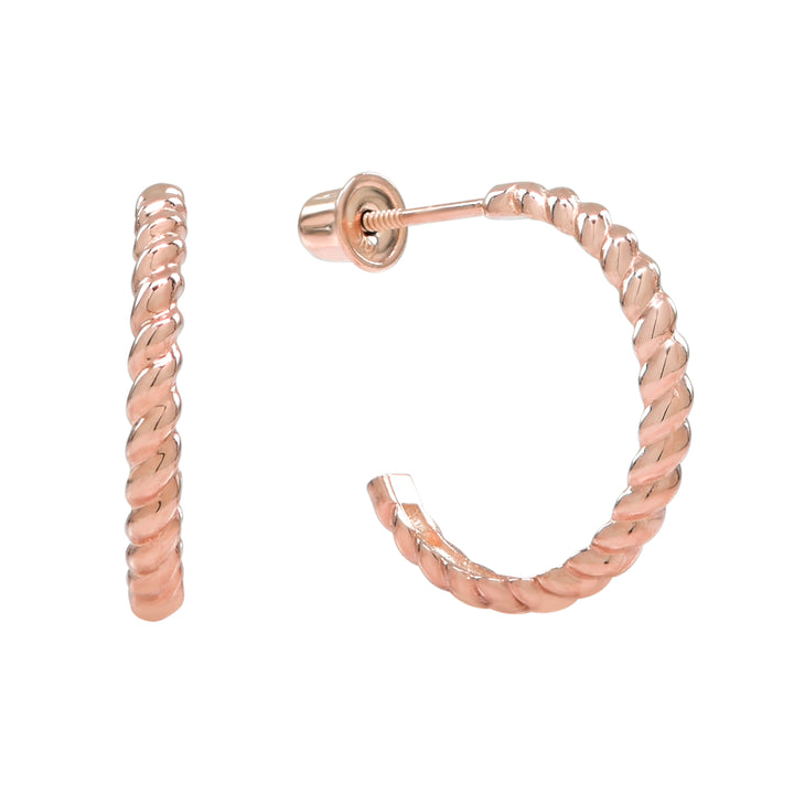 10k Solid Gold Twisted Hoop Studs - Earrings - Rose Gold - Rose Gold - Azil Boutique
