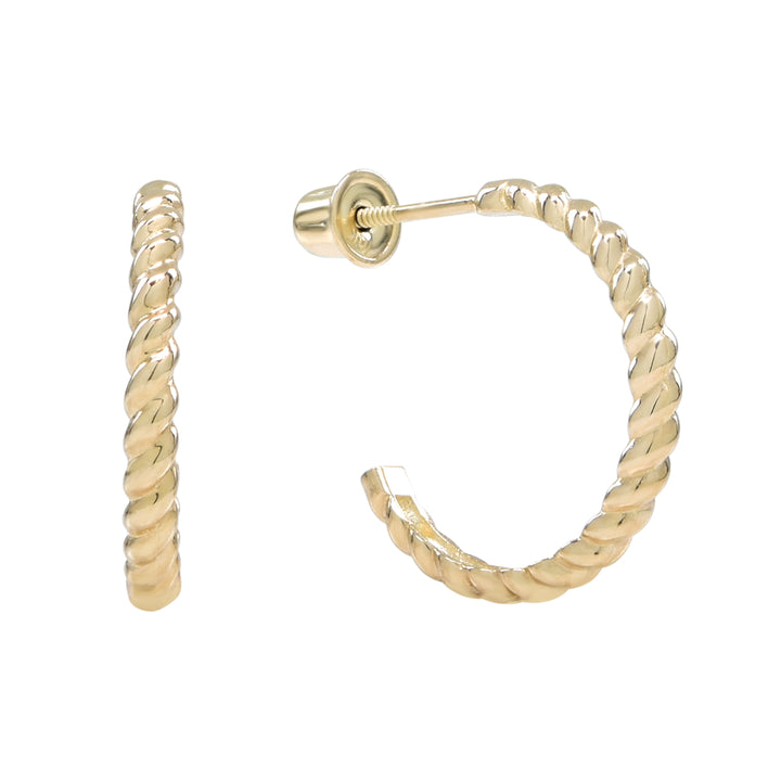 10k Solid Gold Twisted Hoop Studs - Earrings - Yellow Gold - Yellow Gold - Azil Boutique