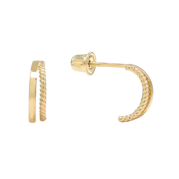 10k Solid Gold Double Line Textured Huggie Studs - Earrings - Yellow Gold - Yellow Gold - Azil Boutique