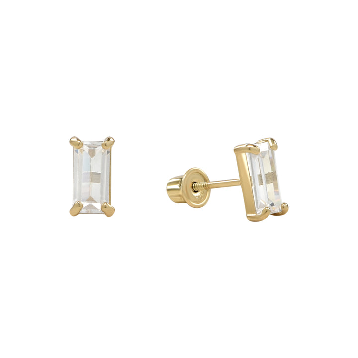 10k Solid Gold Emerald CZ Studs - Earrings - Yellow Gold - Yellow Gold - Azil Boutique