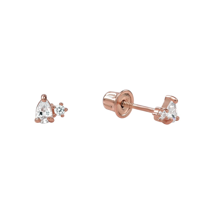 10k Solid Gold Tiny Round/Teardrop CZ Studs - Earrings - Rose Gold - Rose Gold - Azil Boutique