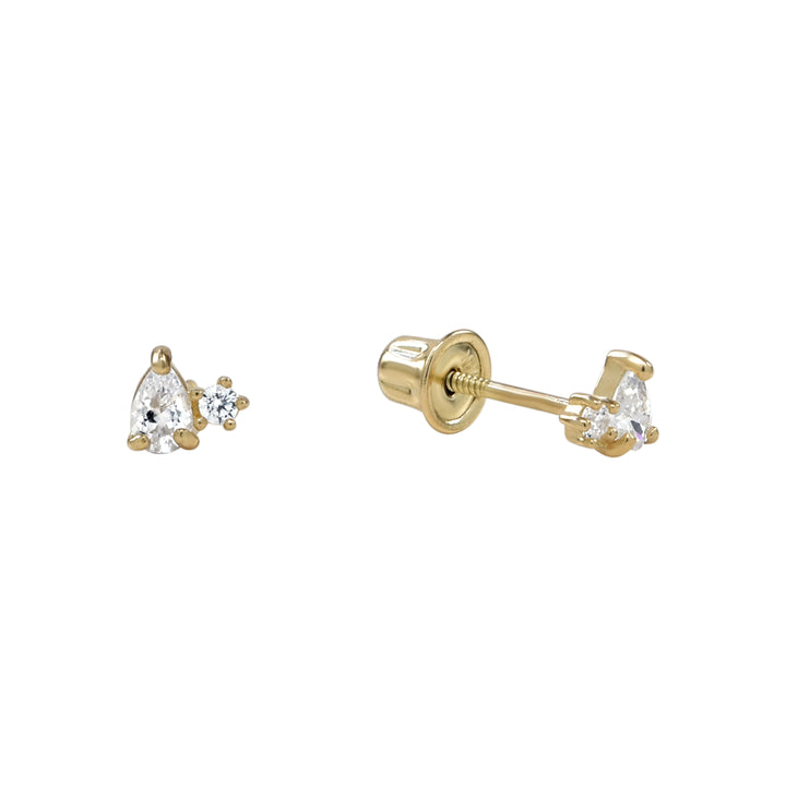 10k Solid Gold Tiny Round/Teardrop CZ Studs - Earrings - Yellow Gold - Yellow Gold - Azil Boutique