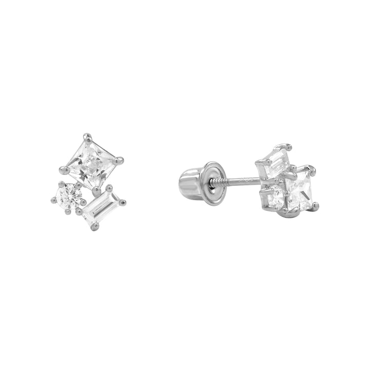 10k Solid Gold CZ Trio Cluster Studs - Earrings - White Gold - White Gold - Azil Boutique