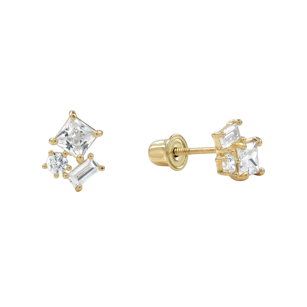 10k Solid Gold CZ Trio Cluster Studs - Earrings - Yellow Gold - Yellow Gold - Azil Boutique