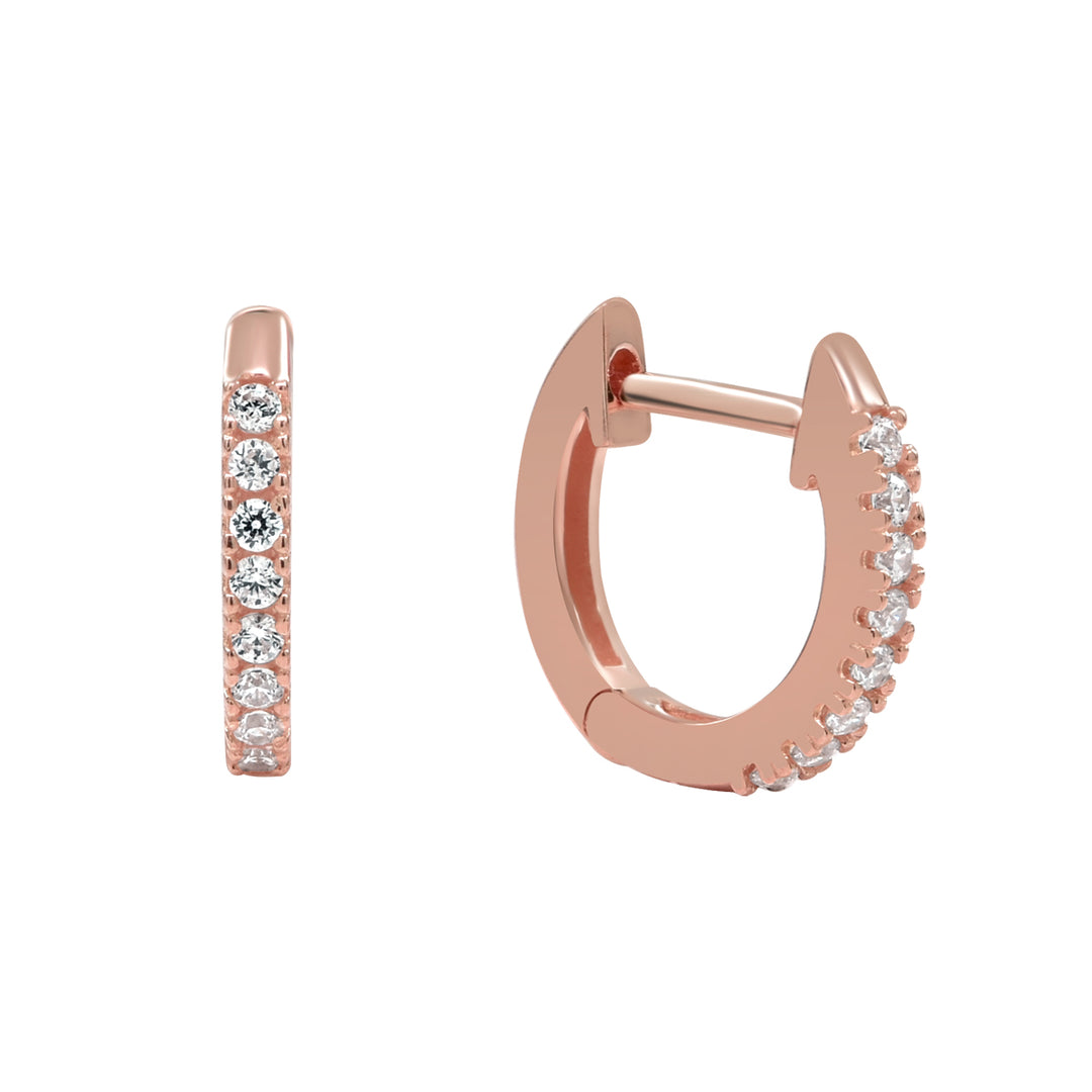 10k Solid Gold Pave CZ Huggies - Earrings - Rose Gold - Sold Individually - Rose Gold - Sold Individually - Azil Boutique